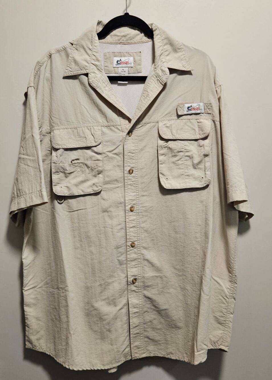 Men's World Wide Sportsman Fishing Shirt Short Sleeve Beige Size XL Nylon Shell